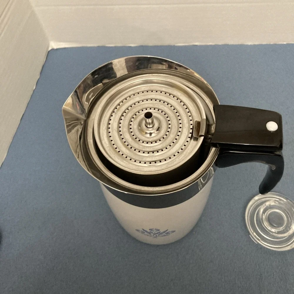 Corning Ware Blue Cornflower 10 Cup Stove Top Percolator Coffee Pot - No Cord